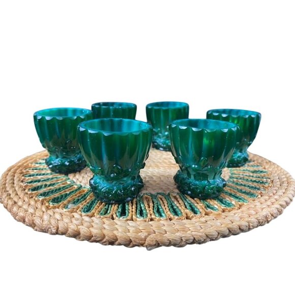 1930s Set of 6 Vintage Czech Bohemia Green Malachite Cordial Goblets Shot Glasse - Picture 1 of 6